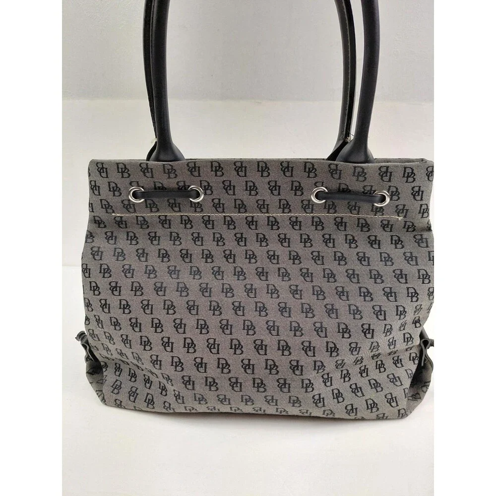 Vintage Y2K Dooney & Bourke Gray Black Monogram Handbag Canvas Leather